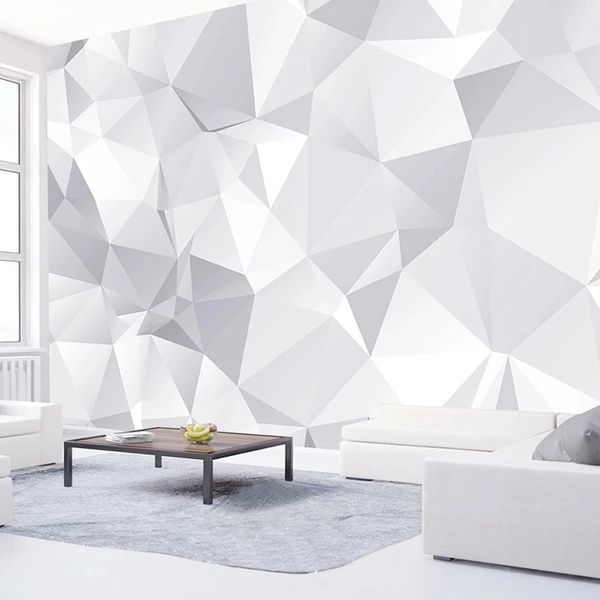 Foto personalizzata 3d murali murali bianco grigio geometrico moderno soggiorno TV sfondo sfondo wallpaper home decor impermeabile