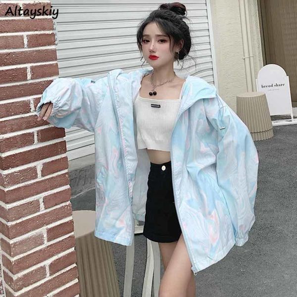 

women's jackets women loose with hat tie dye zippersun-proof street sweet preppy style korean ins cargo summer fashion female all-match, Black;brown