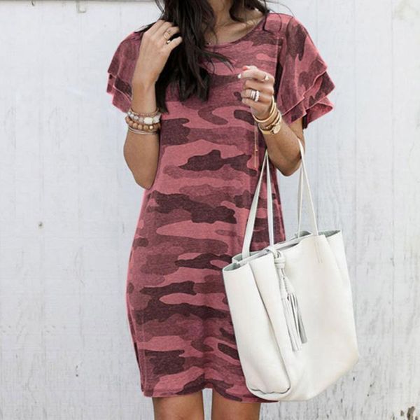 

casual dresses 2021 fashion woman vintage dress retro camouflage summer o neck short sleeve long tshirt tee plus size, Black;gray
