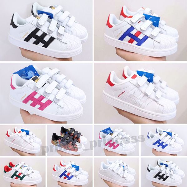

kids super star white hologram iridescent junior superstars 80s pride child boys girls trainers superstar casual shoes size 24-35, Black