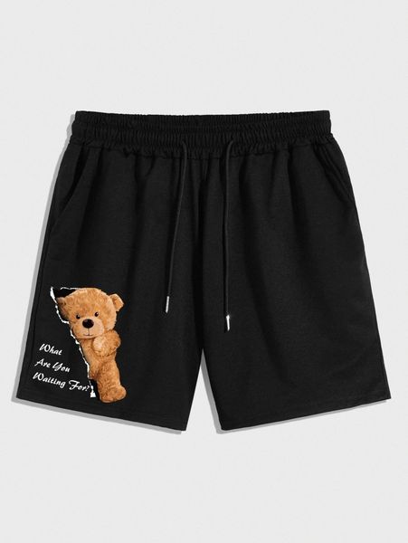

men bear & slogan graphic track shorts r5ms#, Black