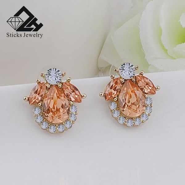 

female luxury crystal stud earrings wedding jewelry for women, Golden;silver