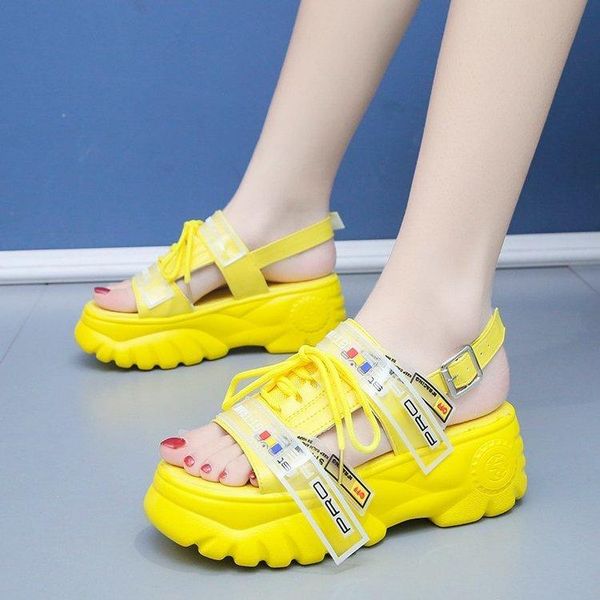 

platform sandals women wedge high heels shoes buckle lace-up summer zapatos mujer wedges slippers woman sport sandal, Black