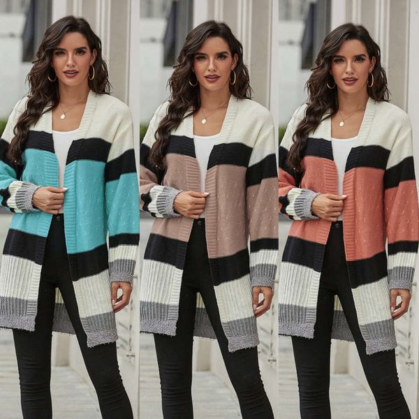

women's sweaters 2021 striped cardigan coat autumn winter sweater, White;black