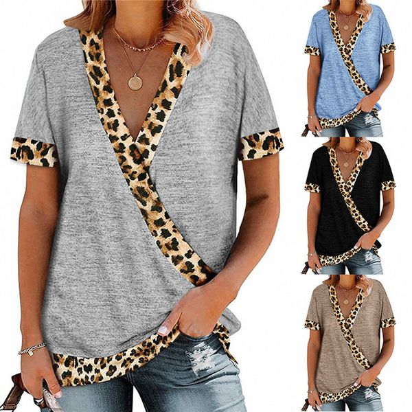 

2021 cross-border european and american spring and summer new foreign trade womens clothing deep v-neck leopard print color matchin, White