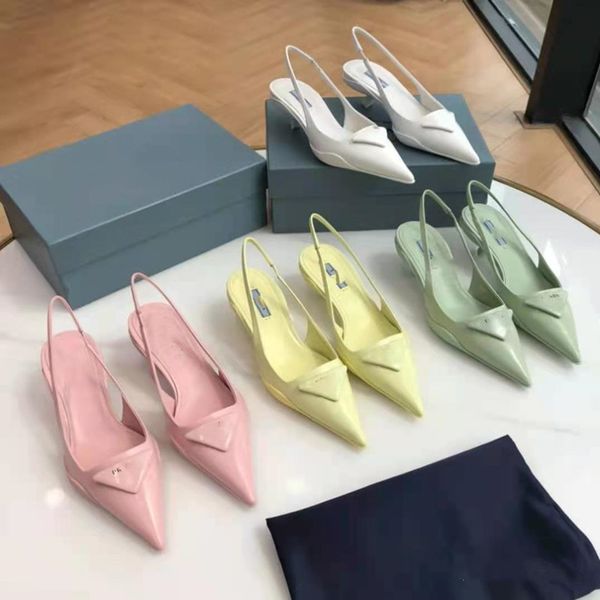 

sandals slippers p family triangle 2021 summer new leather one line with pointed cat heel and high heel sandals zly, Black