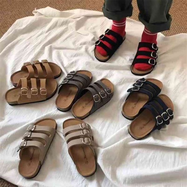 

casual boys kids slippers summer beach children cork sandals family shoes toddler barefoot flats girls slipper 210712, Black;grey