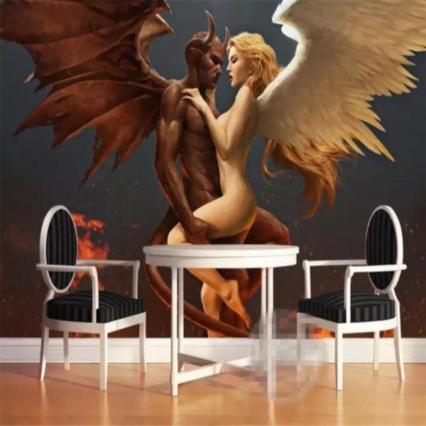 

wallpapers drop custom 3d wallpaper mural modern angel and devil love el couple wall decoration painting wallpap