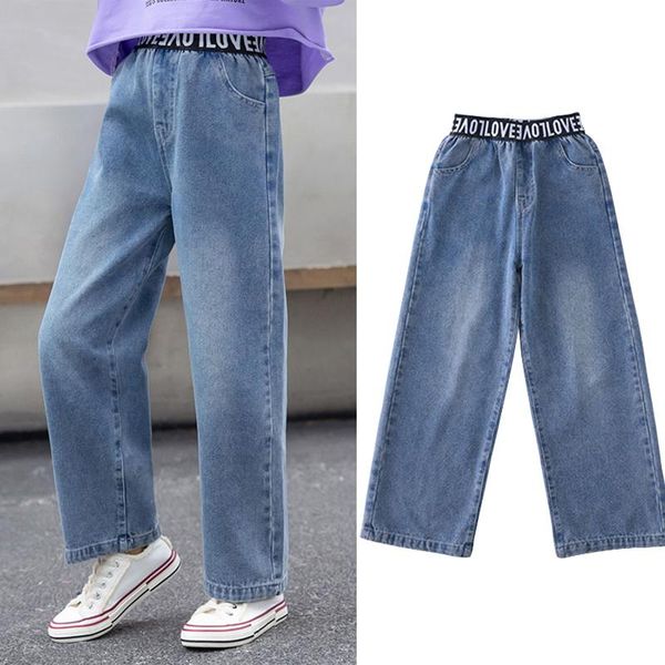 

teenage girls jeans 2021 spring summer casual fashion loose blue kids leg wide pants school children trousers 6 8 10 12 year