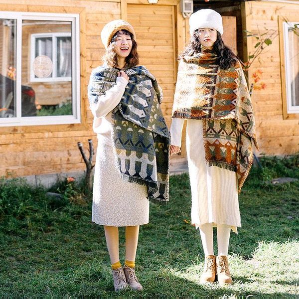 

scarves restoring fashion women big shawl warm winter fall thick cape, Blue;gray