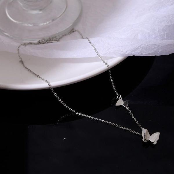 

pendant necklaces fashion silver color flash crystal butterfly neck chain necklace for women simple design elegant wedding jewelry gifts
