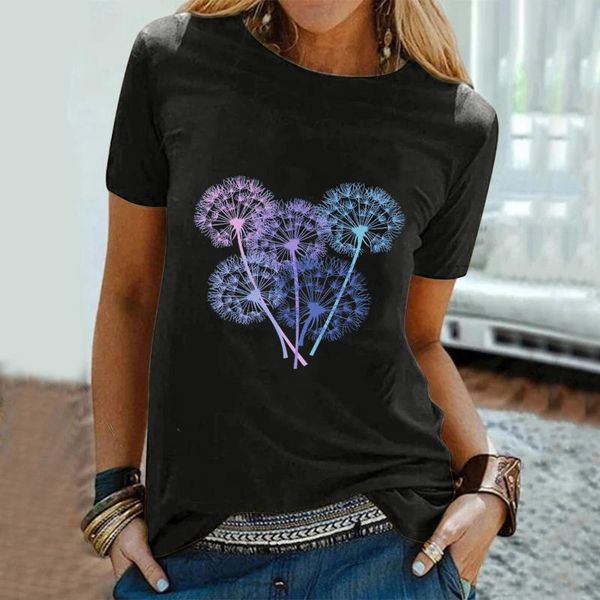 

women's t-shirt summer 2021 chic pattern dandelion printed y2k short sleeve casual loose shirt retro elegant women, White