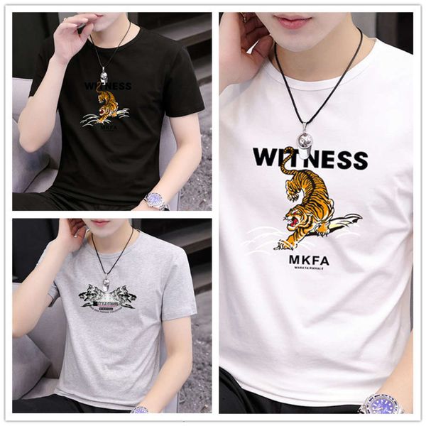 

summer men's short sleeve t-shirt 2021 loose casual tiger print top, White;black