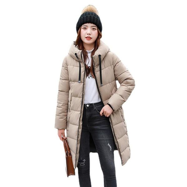 

women's down & parkas cotton coat women 2021 winter fashion hooded collar loose thick warm outwear casual slim mid-length coats female, Black