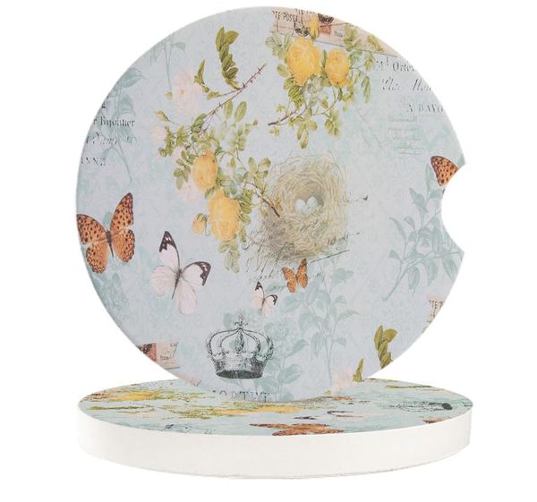

table runner vintage retro flower butterfly bird nest small round ceramic car coasters set for drinks coffee tea beverage cup holder