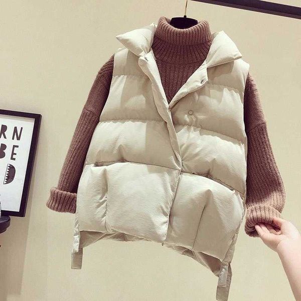

autumn winter jacket women vest coat warm thick short sleeveless waistcoat female cotton padded parkas 210601, Black;white