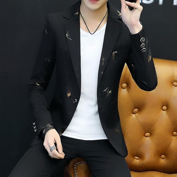 

men's suits & blazers fashionable blazer jacket printing long-sleeved lapel single-button slim-fit, White;black
