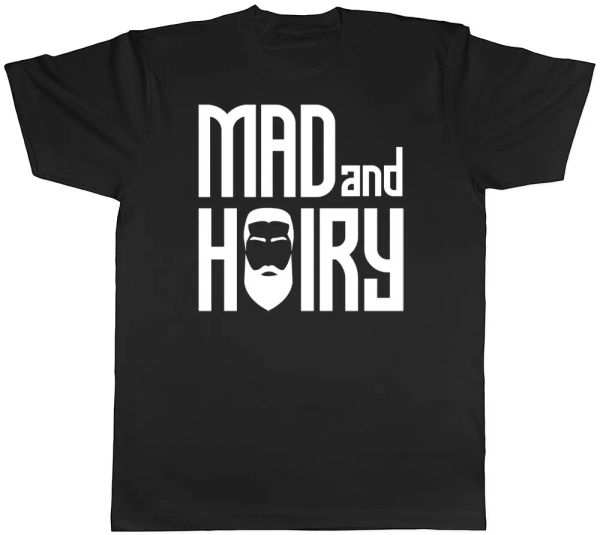 

mad and hairy mens t-shirt, White;black