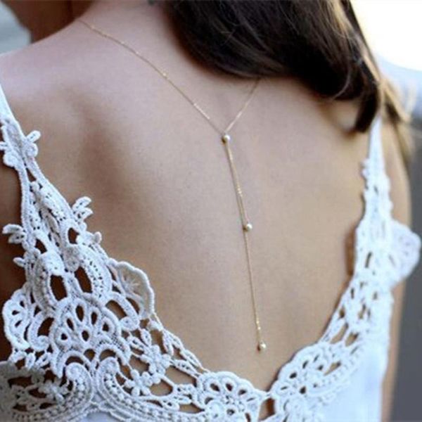 

chains creative necklace for women wedding bridal backdrop necklaces pearls back bikini bodychain ladies party jewelry, Silver