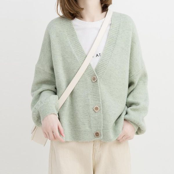 

women's knits & tees korean style cardigan spring autumn single breasted long sleeve solid ladies sweaters casual green knitted wear fo, White