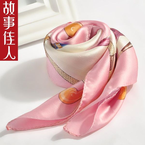 

scarves fall and winter of mulberry silk small square female south korean autumn joker scarf, Blue;gray