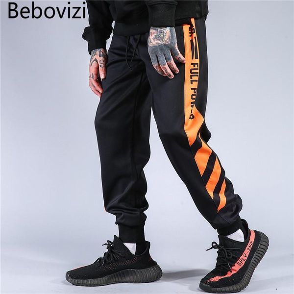 

men's pants bebovizi brand hip hop streetwear color block patchwork striped sweatpants rap men casual joggers harem track trousers, Black