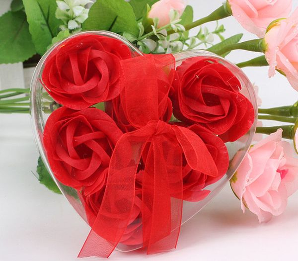 

wedding favors 6pcs one box mix colors heart-shaped rose soap flower romantic bath soap valentine's gift