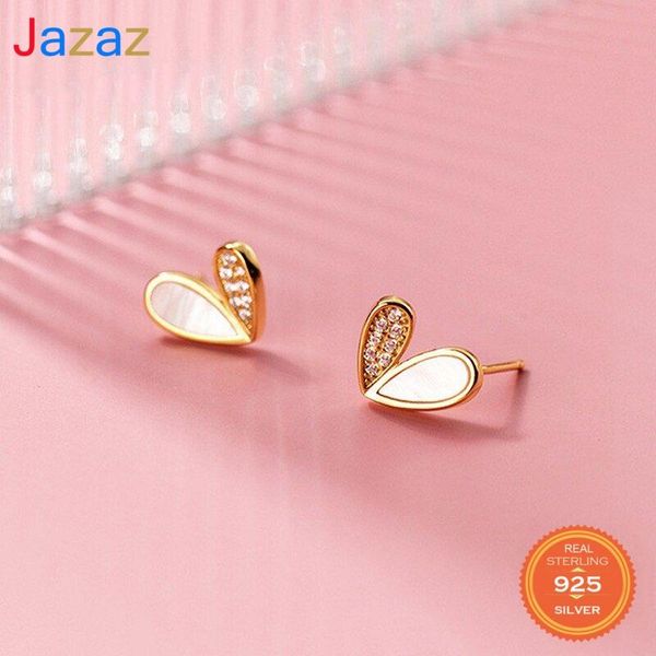

stud jazaz real 925 sterling silver zircon heart earrings for women party cute fine jewelry minimalist accessories d001162, Golden;silver