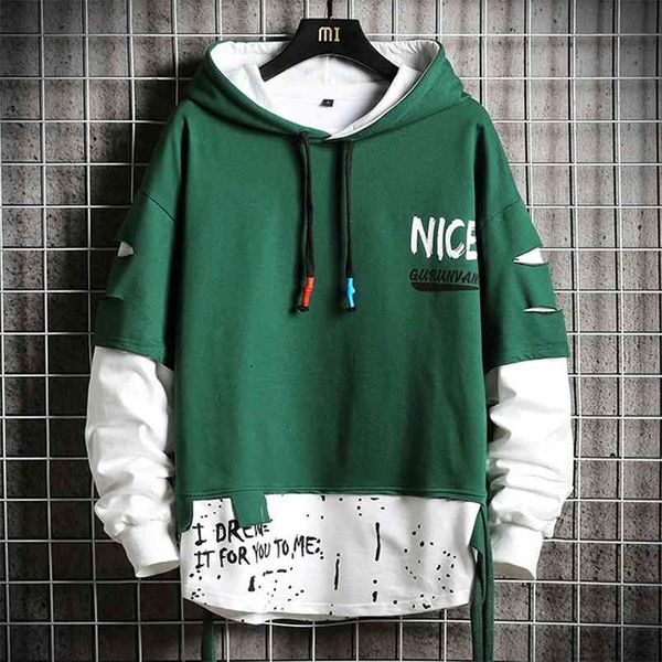 

oversized ripped patchwork hoodies men hip hop streetwear hoodie mens harajuku hooded sweatshirt fashion men 210728, Black