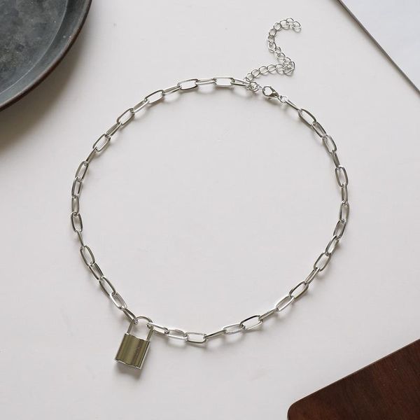 

chains punk chain golden/silver color with lock necklace for women men padlock pendant statement gothic fashion jewelry