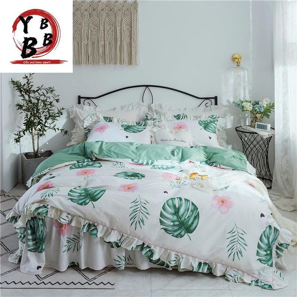 

bedding sets home textile leaf set girls linen soft cotton duvet cover flowers pillowcase white bed skirt twin  king size