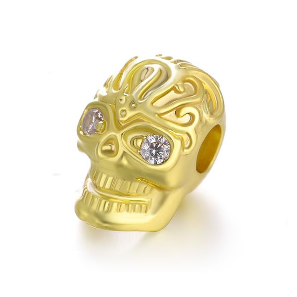 

wholesale engraved metal skull beads charm pendant for jewelry making 10pcs/bag, Bronze;silver