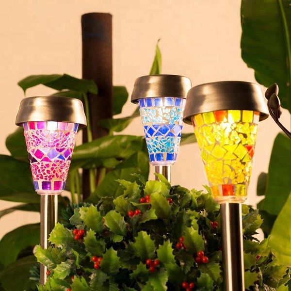 

lawn lamps 3pcs mosaic solar outdoor light waterproof ip55 stainless steel garden led decoration for landscape yard pathway