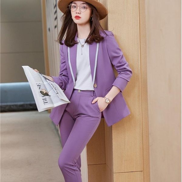 

women's two piece pants autumn women blazer and pencil sets 2 pieces ol styles fashion slim one button jacket formal professional suits, White