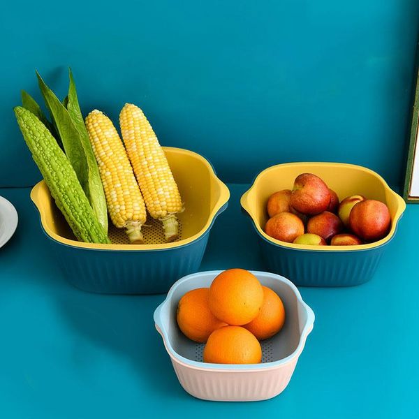 

hanging baskets double layer fruit strainer balanced washing filter vegetable kitchen basket versatile colander l9