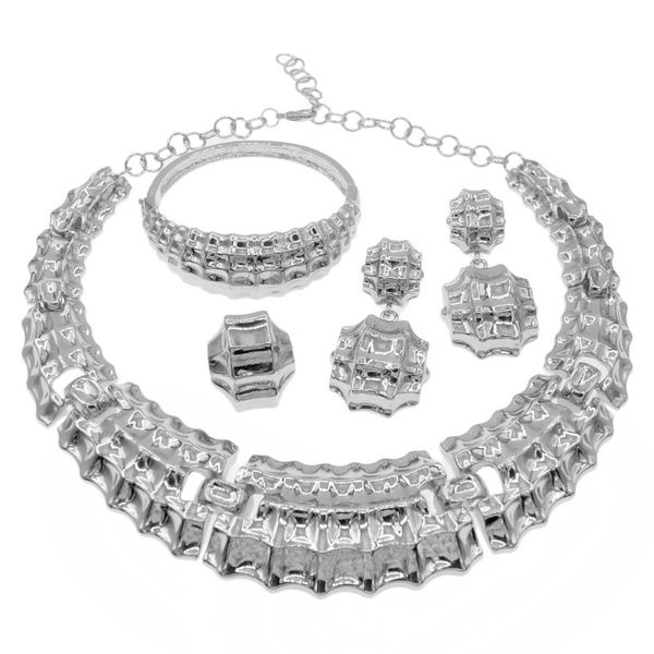 

earrings & necklace dubai gold jewelry set plated quality woman holiday gift banquet h0050, Silver