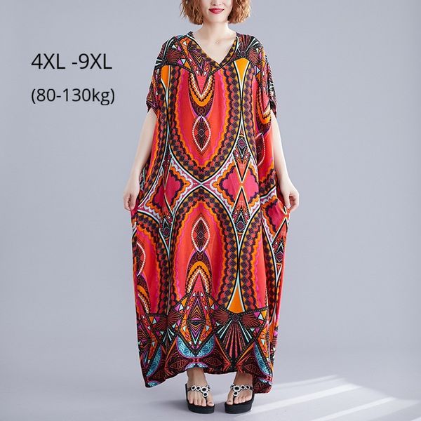 

dresses bohimian style plus size 9xl 8xl 7xl women summer dress femme robe vintage print casual clothing ladies loose maxi beach dresses, Black;gray