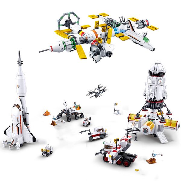 

Space Spaceport blocks Spaceship Rocket Shuttle Deep Launch International Ship Station Port Sets Model Building Kits Bricks