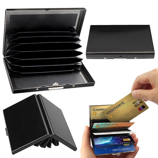 

card holders stainless steel box credit id business bag storage metal clip solid color gift, Brown;gray