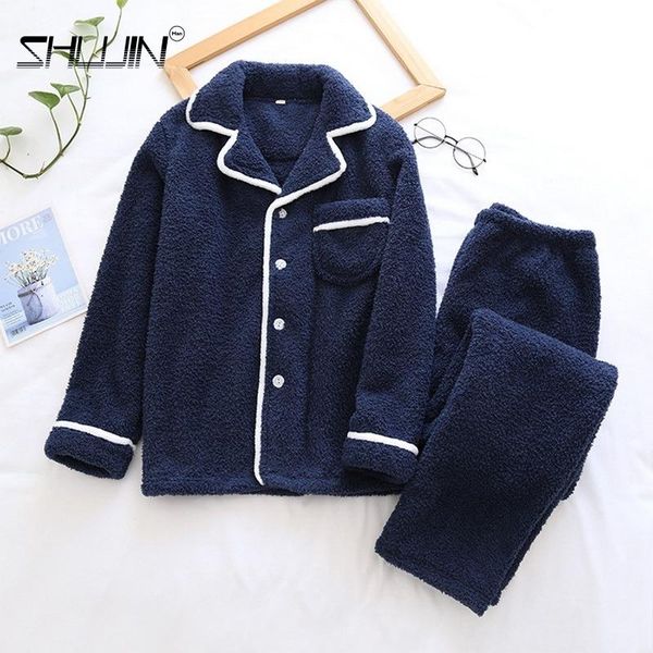 

men's sleepwear flannel pajamas thick coral fleece men women long-sleeved pijama couple homme nightwear cardigan pyjamas, Black;brown