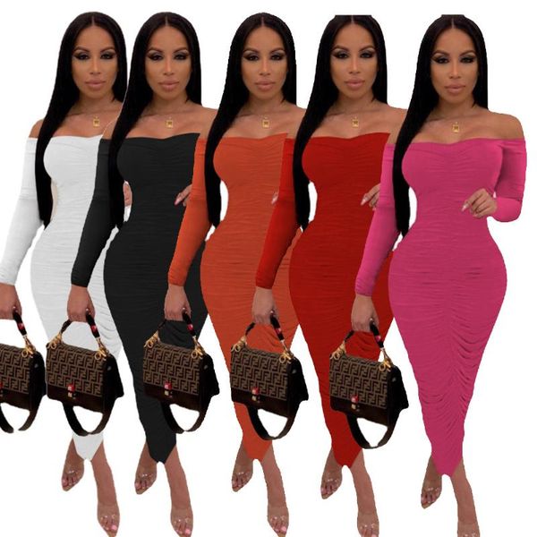 

casual dresses elegant off the shoulder solid long dress for women sleeve ruched bodycon club wear party robe lounge outfits, Black;gray