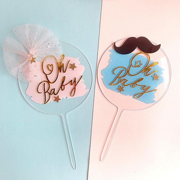 

other event & party supplies cake decoration acrylic blue pink knot bread oh baby happy birthday er for shower boy`s girl`s decor