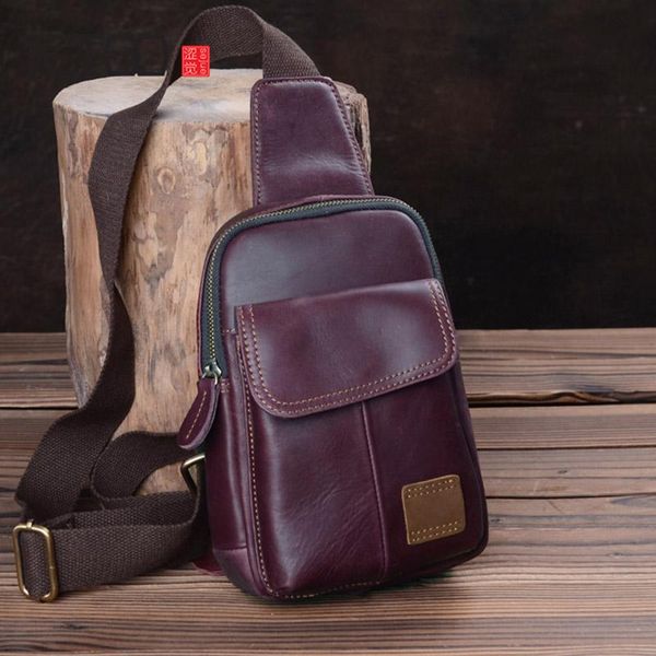 

waist bags aetoo vintage men's handmade leather bags, head one-shoulder bag, chest trend slant bag