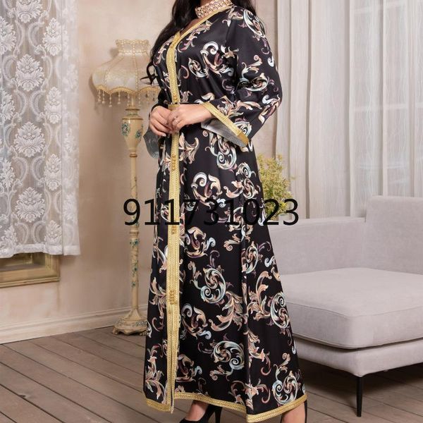 

middle east turkey oman clothing robe printed long belt dress ramadan abaya dubai muslim female elegant party evening ethnic, Red