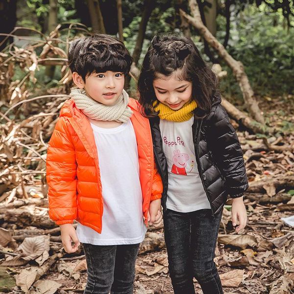 

coat children's jackets boys & girls autumn winter warm down hooded candy color kids jacket size 3-12y, Blue;gray