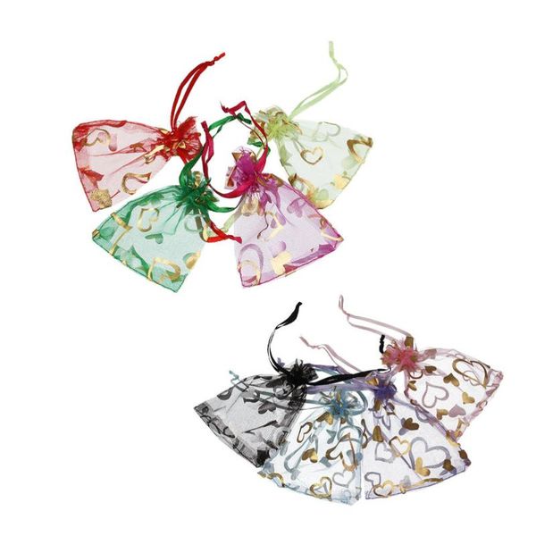 

pcs stamping heart yarn drawstring bags candy cookie snack gift bag jewelry container (mixed color, 7x9cm) wrap