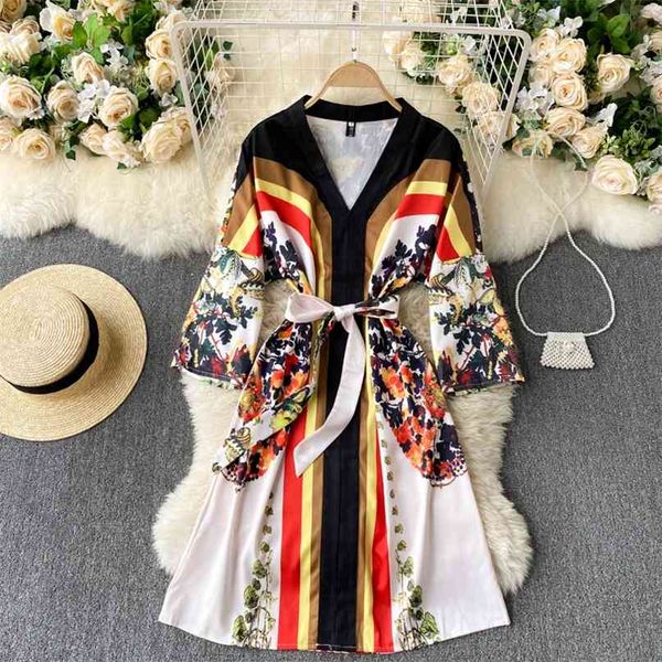 

women fashion ins retro print v-neck spring autumn clothes long sleeve vintage dress vestidos de mujer s616 210527, Black;gray
