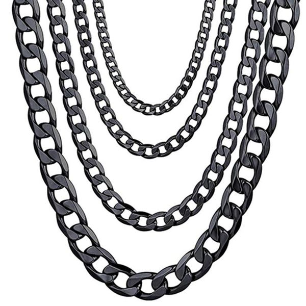 

chains black necklace mens stainless steel fashion gold chain jewelry for neck hip hop long gifts male wholesale, Silver