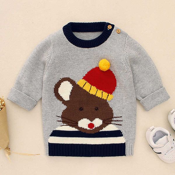 

boy girl long sleeve cartoon mouse jacquard weave knitted sweater boys for girls kids sweaters, Blue