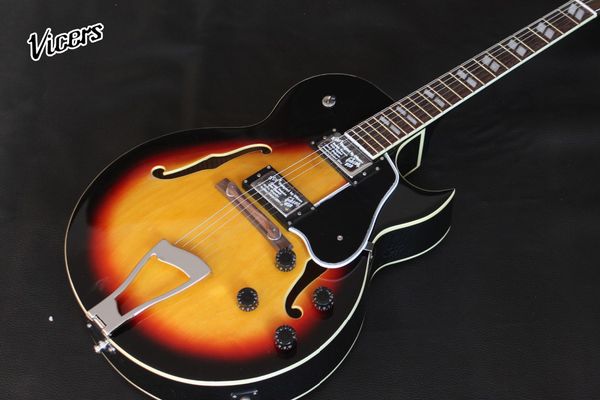 

custom shop.f hollow body jazz electric guitar.double sunburst color gitaar.black pickguard